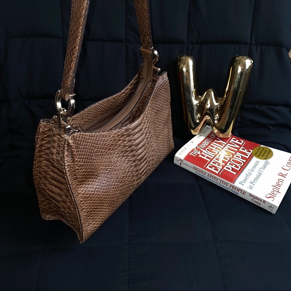 Liz Claiborne Brown Faux Leather Snake Skinned Shoulder Bag